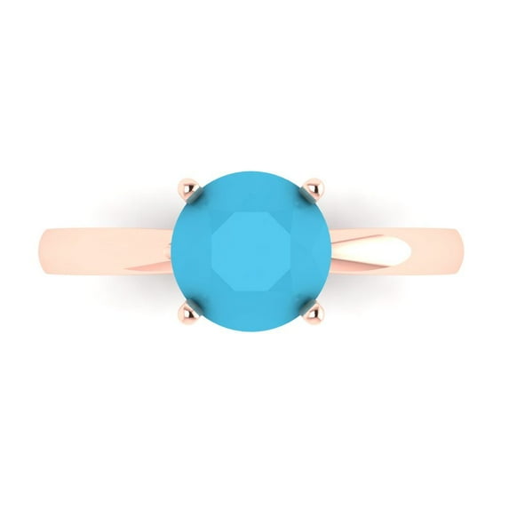 Solitaire Engagement Ring for Women - 1.5ct Simulated Turquoise in 14K Rose Gold Promise Ring