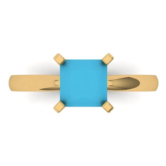 Solitaire Engagement Ring for Women - 1.5ct Simulated Turquoise in 14K Yellow Gold Promise Ring