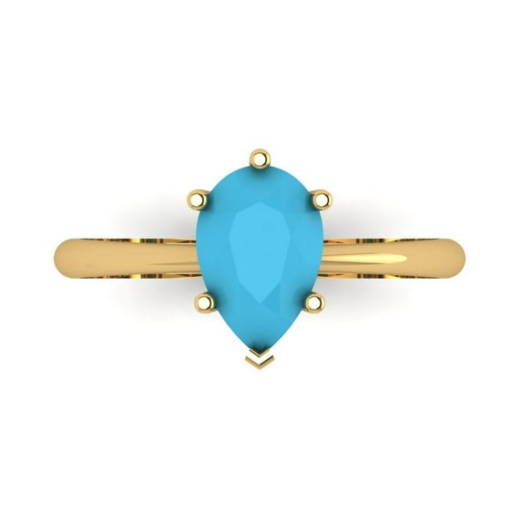Solitaire Engagement Ring for Women - 1.5ct Simulated Turquoise in 18K Yellow Gold Promise Ring