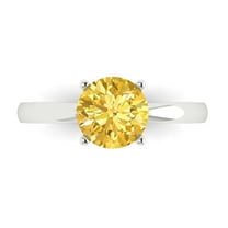 Solitaire Engagement Ring for Women - 1.5ct Simulated Yellow Diamond in 18K White Gold Promise Ring