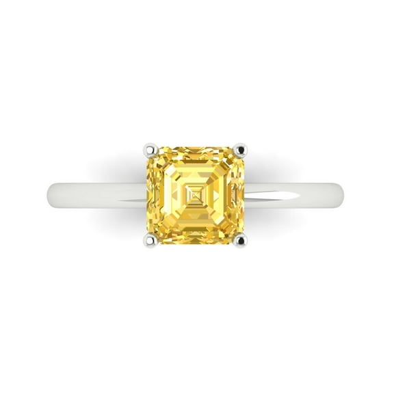 Solitaire Engagement Ring for Women - 1.5ct Simulated Yellow Diamond in 18K White Gold Promise Ring