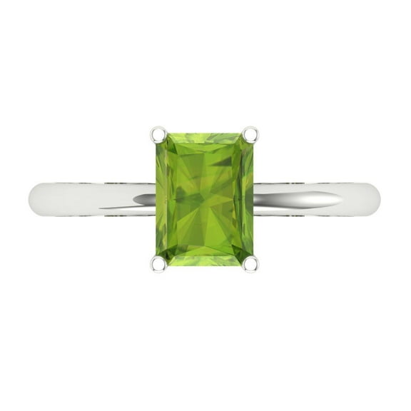 Solitaire Engagement Ring for Women - 1.75ct Natural Peridot in 14K White Gold Promise Ring