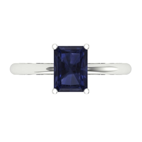 Solitaire Engagement Ring for Women - 1.75ct Simulated Blue Sapphire in 14K White Gold Promise Ring