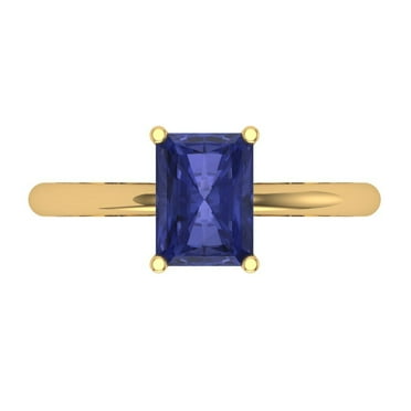 Solitaire Engagement Ring for Women - 1.75ct Simulated Tanzanite in 14K Yellow Gold Promise Ring