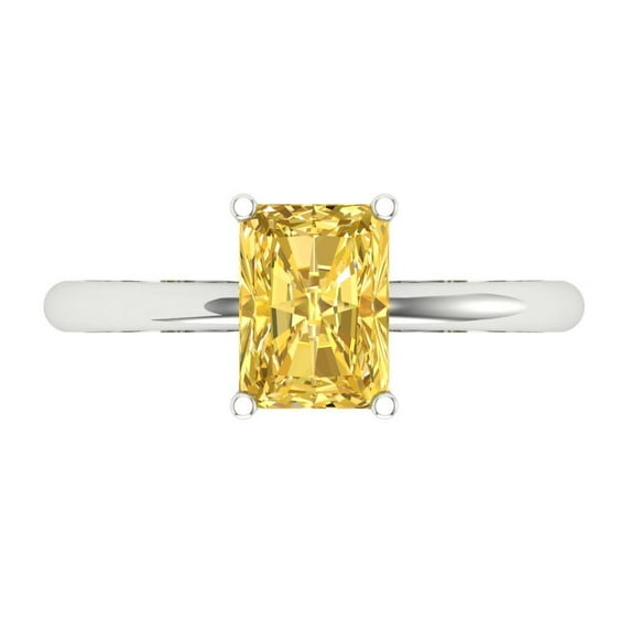 Solitaire Engagement Ring for Women - 1.75ct Simulated Yellow Diamond in 14K White Gold Promise Ring