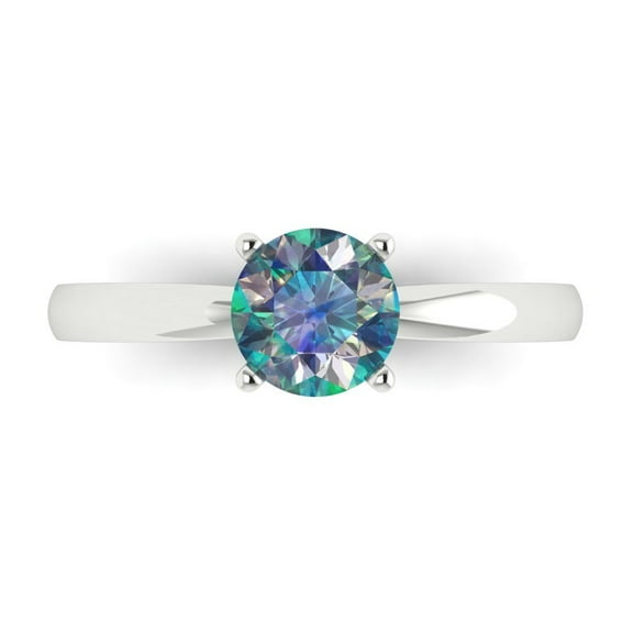 Solitaire Engagement Ring for Women - 1ct Blue Moissanite in 14K White Gold Promise Ring