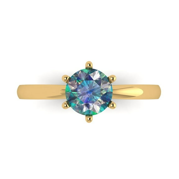 Solitaire Engagement Ring for Women - 1ct Blue Moissanite in 18K Yellow Gold Promise Ring