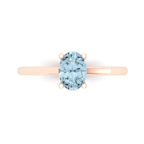 Solitaire Engagement Ring for Women - 1ct Natural Aquamarine in 14K Rose Gold Promise Ring