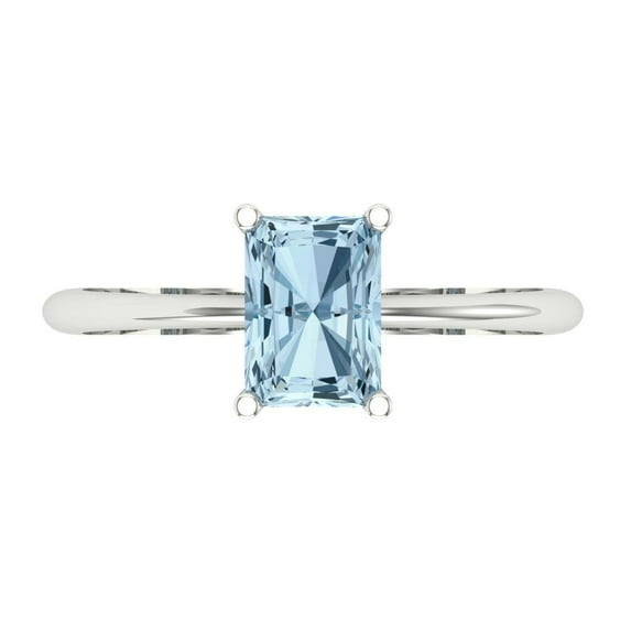 Solitaire Engagement Ring for Women - 1ct Natural Aquamarine in 14K White Gold Promise Ring