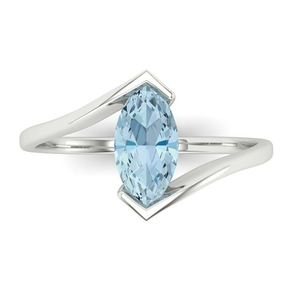 Solitaire Engagement Ring for Women - 1ct Natural Aquamarine in 18K White Gold Promise Ring