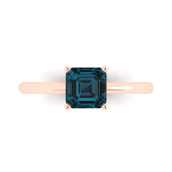 Solitaire Engagement Ring for Women - 1ct Natural London Blue Topaz in 14K Rose Gold Promise Ring