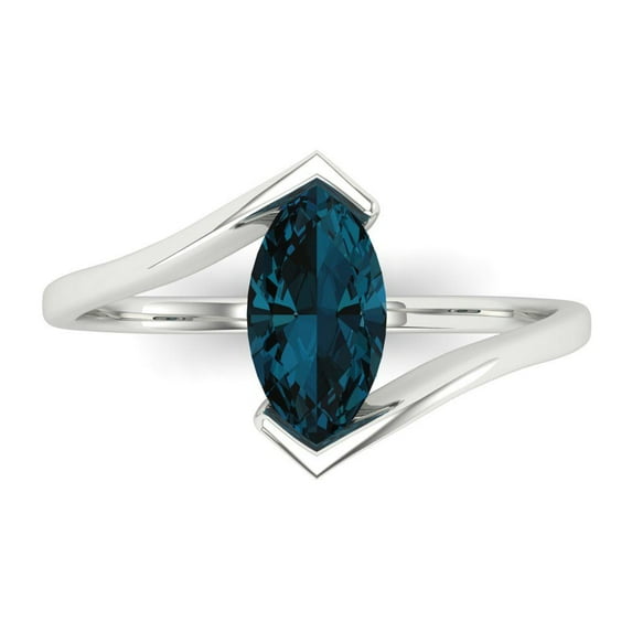 Solitaire Engagement Ring for Women - 1ct Natural London Blue Topaz in 14K White Gold Promise Ring