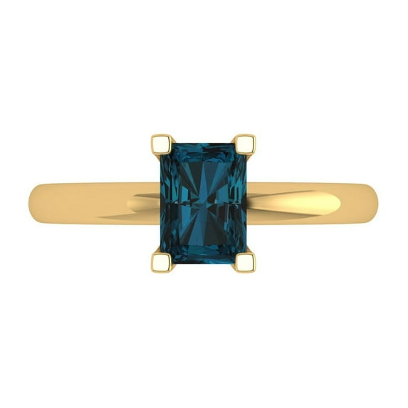 Solitaire Engagement Ring for Women - 1ct Natural London Blue Topaz in 14K Yellow Gold Promise Ring