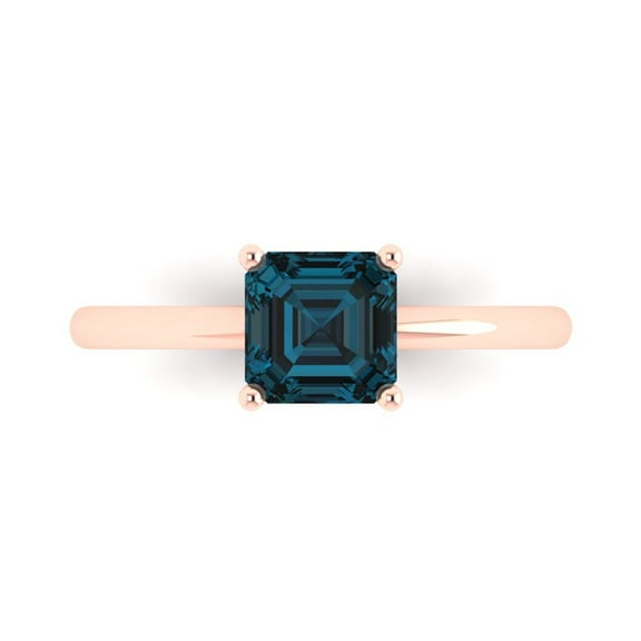 Solitaire Engagement Ring for Women - 1ct Natural London Blue Topaz in 18K Rose Gold Promise Ring