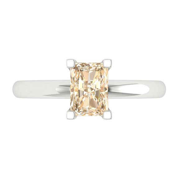 1ct Emerald Cut Natural Morganite Solitaire Engagement Ring in 14K White Gold