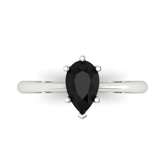 Solitaire Engagement Ring for Women - 1ct Natural Onyx in 14K White Gold Promise Ring