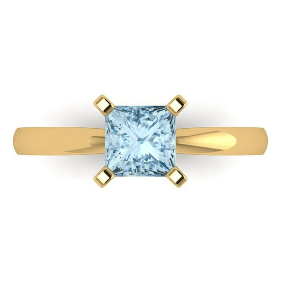Solitaire Engagement Ring for Women - 1ct Natural Sky Blue Topaz in 14K Yellow Gold Promise Ring