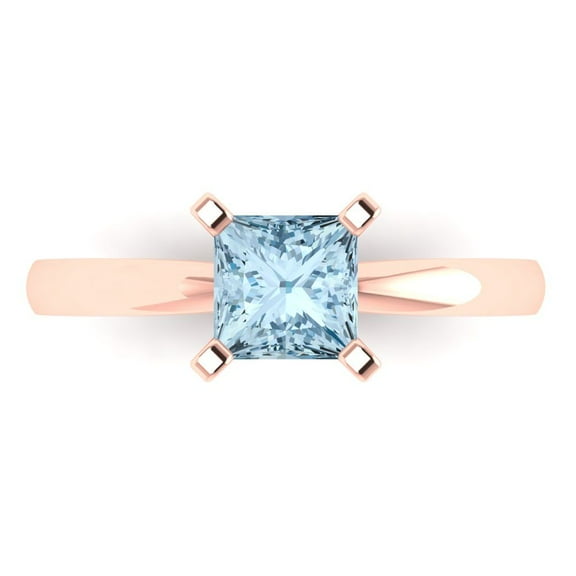 Solitaire Engagement Ring for Women - 1ct Natural Sky Blue Topaz in 18K Rose Gold Promise Ring