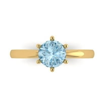 Solitaire Engagement Ring for Women - 1ct Natural Swiss Blue Topaz in 18K Yellow Gold Promise Ring