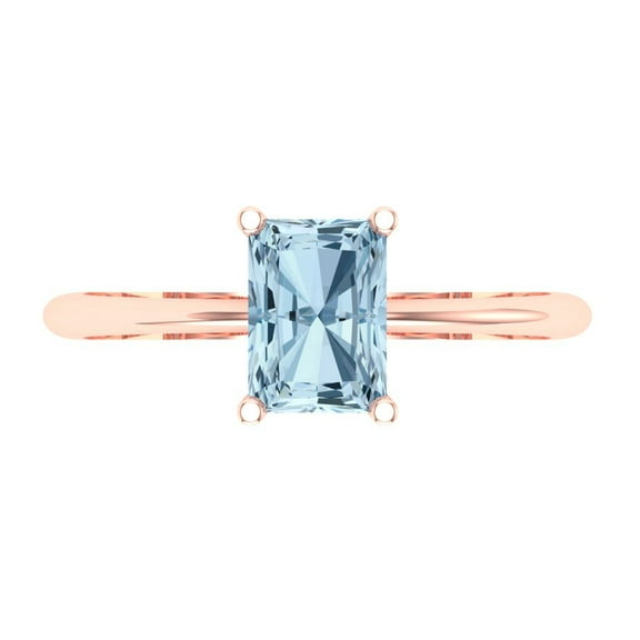 Solitaire Engagement Ring for Women - 1ct Simulated Blue Diamond in 14K Rose Gold Promise Ring