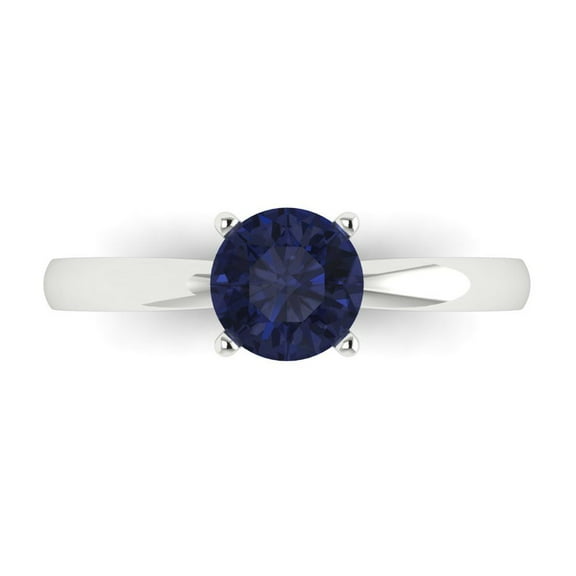 Solitaire Engagement Ring for Women - 1ct Simulated Blue Sapphire in 14K White Gold Promise Ring