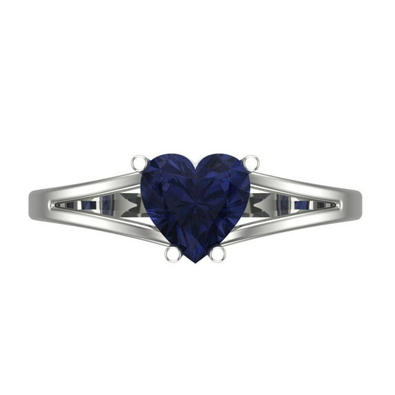 Solitaire Engagement Ring for Women - 1ct Simulated Blue Sapphire in 14K White Gold Promise Ring