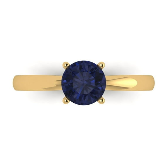 Solitaire Engagement Ring for Women - 1ct Simulated Blue Sapphire in 14K Yellow Gold Promise Ring