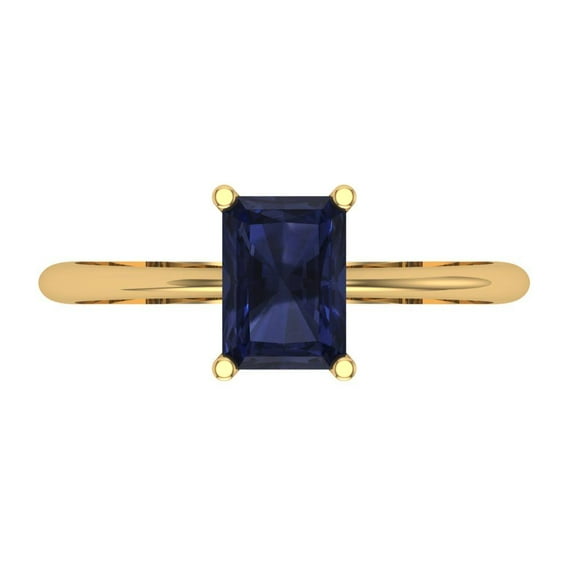Solitaire Engagement Ring for Women - 1ct Simulated Blue Sapphire in 14K Yellow Gold Promise Ring