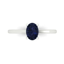 Solitaire Engagement Ring for Women - 1ct Simulated Blue Sapphire in 18K White Gold Promise Ring