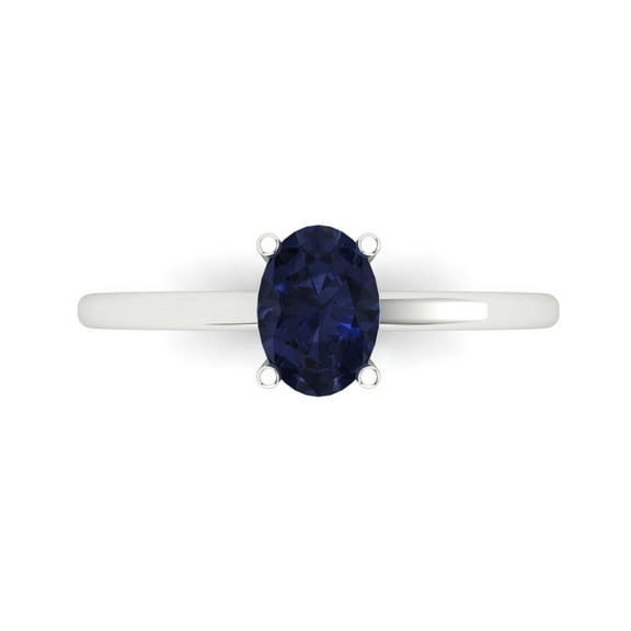 Solitaire Engagement Ring for Women - 1ct Simulated Blue Sapphire in 18K White Gold Promise Ring