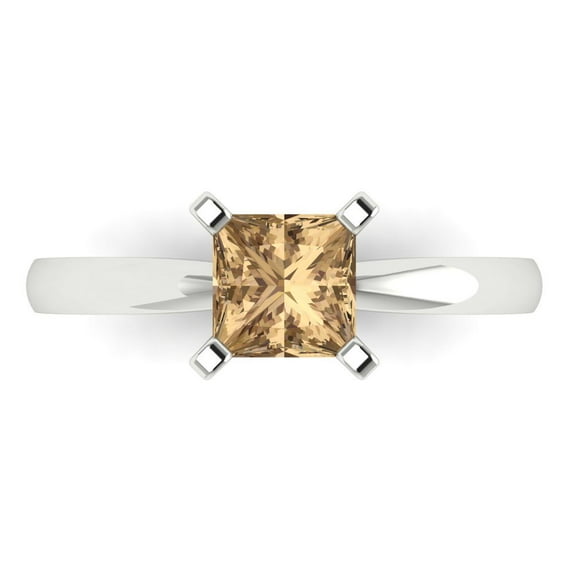 Solitaire Engagement Ring for Women - 1ct Simulated Champagne Diamond in 14K White Gold Promise Ring