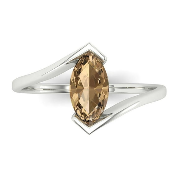 Solitaire Engagement Ring for Women - 1ct Simulated Champagne Diamond in 14K White Gold Promise Ring