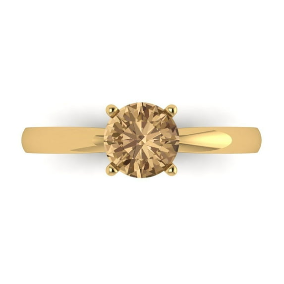 Solitaire Engagement Ring for Women - 1ct Simulated Champagne Diamond in 14K Yellow Gold Promise Ring