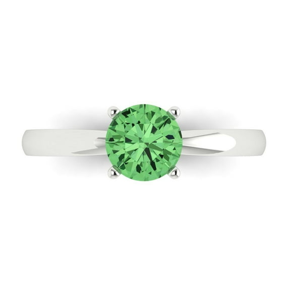 Solitaire Engagement Ring for Women - 1ct Simulated Green Diamond in 14K White Gold Promise Ring