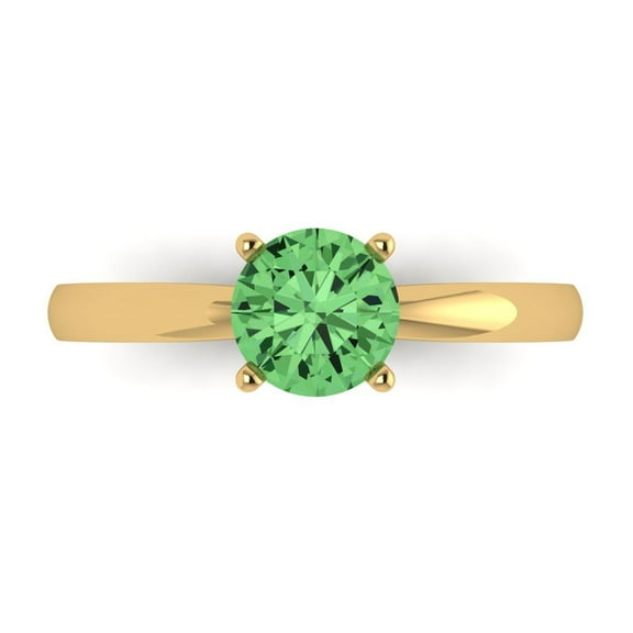 Solitaire Engagement Ring for Women - 1ct Simulated Green Diamond in 14K Yellow Gold Promise Ring