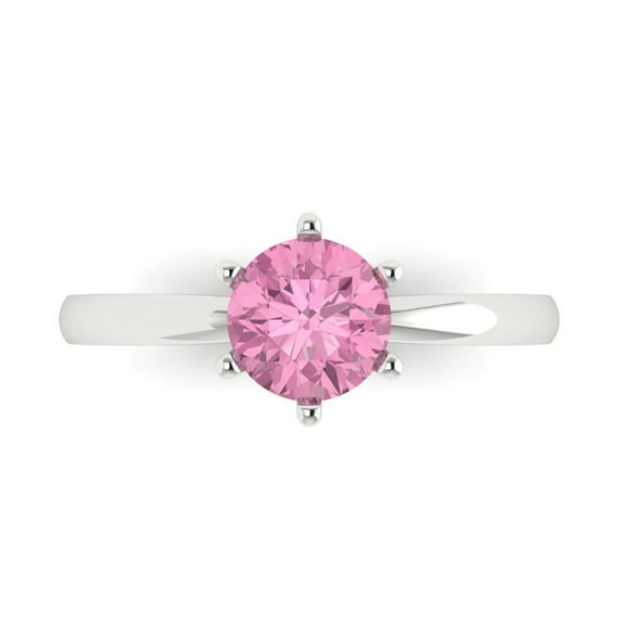 Solitaire Engagement Ring for Women - 1ct Simulated Pink Diamond in 14K White Gold Promise Ring