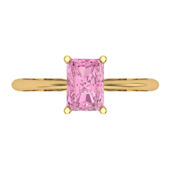 Solitaire Engagement Ring for Women - 1ct Simulated Pink Diamond in 14K Yellow Gold Promise Ring