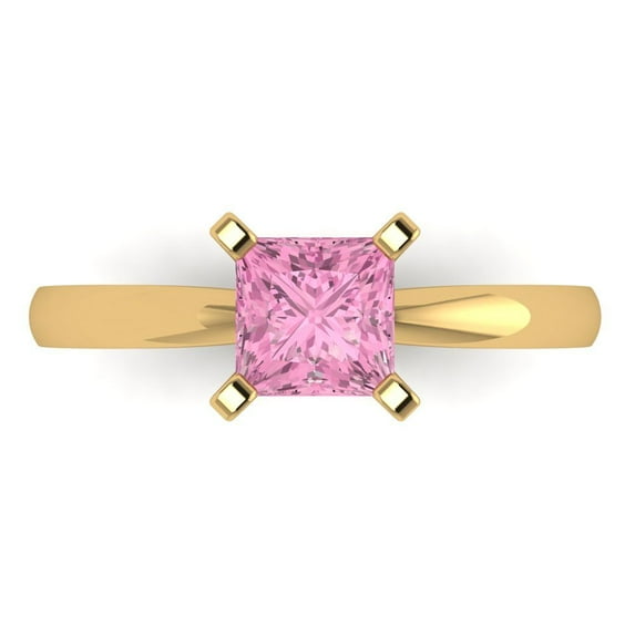 Solitaire Engagement Ring for Women - 1ct Simulated Pink Diamond in 14K Yellow Gold Promise Ring