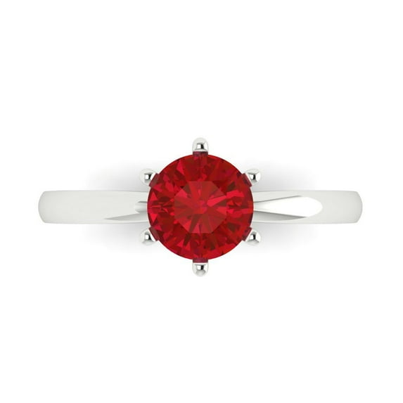 Solitaire Engagement Ring for Women - 1ct Simulated Ruby in 14K White Gold Promise Ring