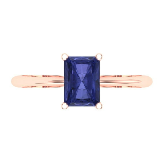 Solitaire Engagement Ring for Women - 1ct Simulated Tanzanite in 14K Rose Gold Promise Ring
