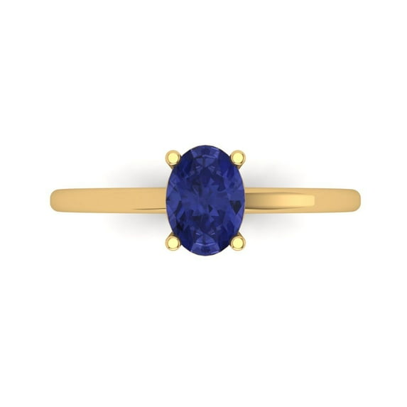 Solitaire Engagement Ring for Women - 1ct Simulated Tanzanite in 14K Yellow Gold Promise Ring