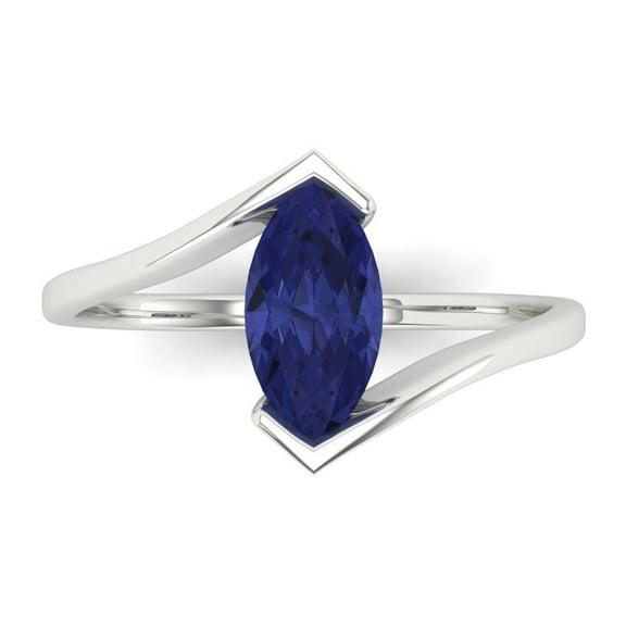 Solitaire Engagement Ring for Women - 1ct Simulated Tanzanite in 18K White Gold Promise Ring