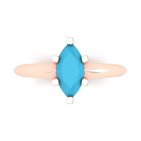 Solitaire Engagement Ring for Women - 1ct Simulated Turquoise in 14K Rose Gold Promise Ring