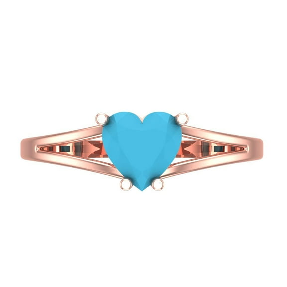 Solitaire Engagement Ring for Women - 1ct Simulated Turquoise in 14K Rose Gold Promise Ring