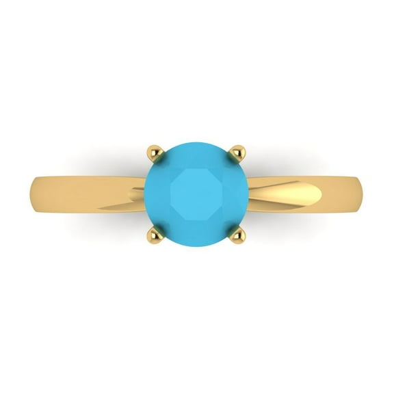 Solitaire Engagement Ring for Women - 1ct Simulated Turquoise in 14K Yellow Gold Promise Ring
