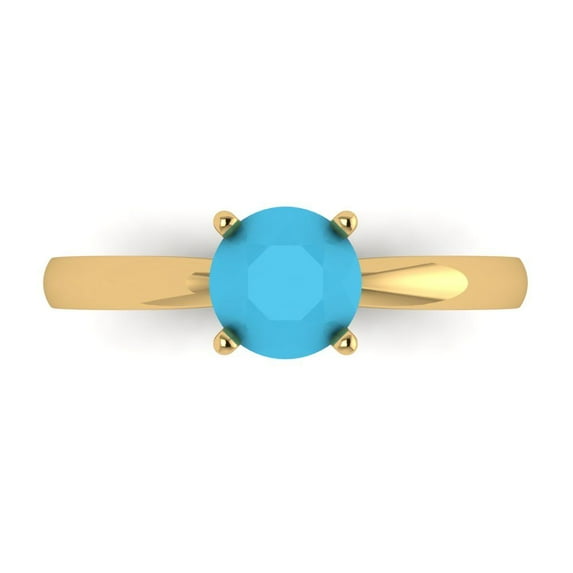 Solitaire Engagement Ring for Women - 1ct Simulated Turquoise in 14K Yellow Gold Promise Ring