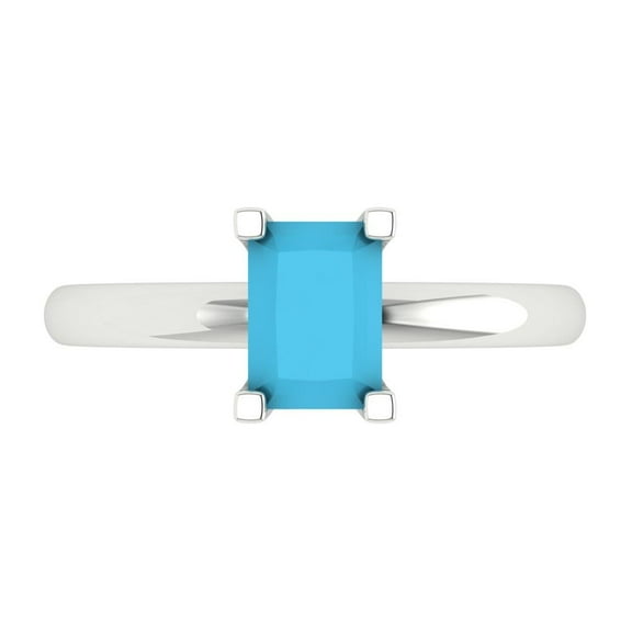 Solitaire Engagement Ring for Women - 1ct Simulated Turquoise in 18K White Gold Promise Ring