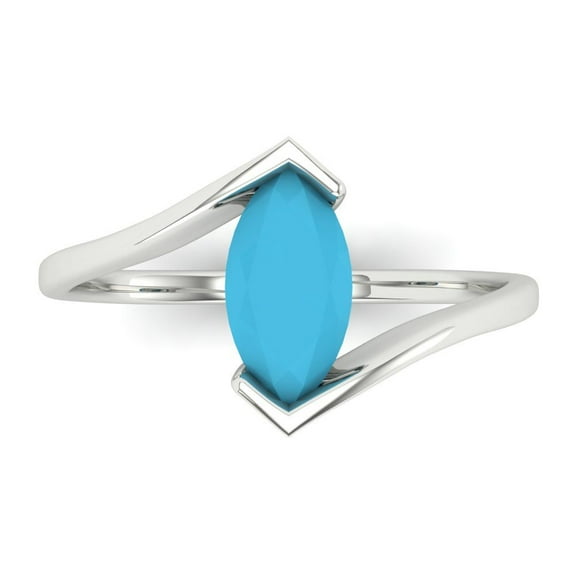 Solitaire Engagement Ring for Women - 1ct Simulated Turquoise in 18K White Gold Promise Ring