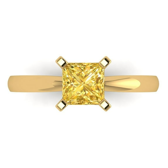 Solitaire Engagement Ring for Women - 1ct Simulated Yellow Diamond in 14K Yellow Gold Promise Ring