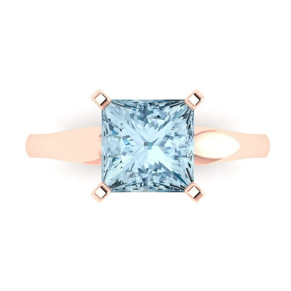 Solitaire Engagement Ring for Women - 2.5ct Natural Aquamarine in 14K Rose Gold Promise Ring